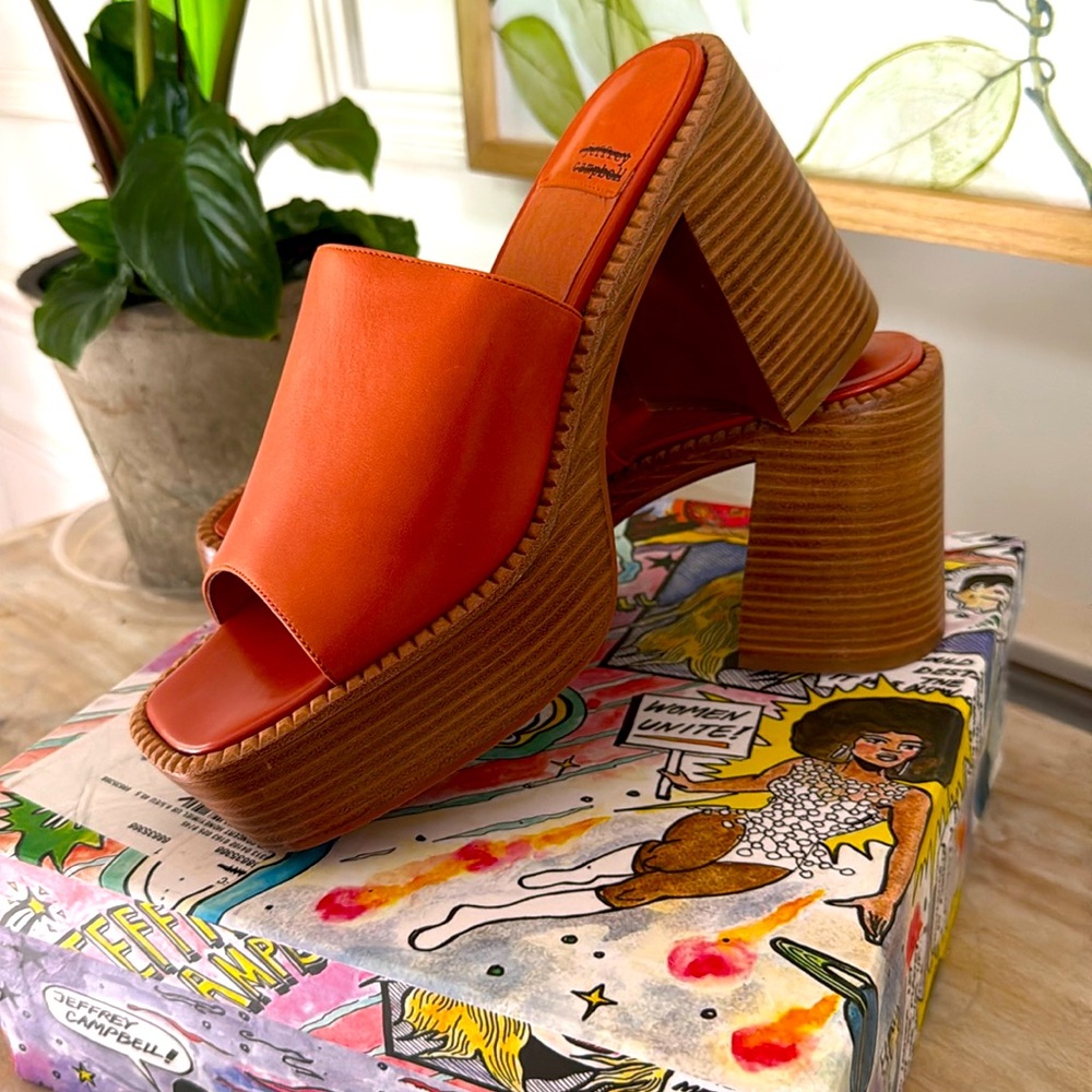 NWOT Anthropologie Jeffery Campbell Concert Orange Leather Peep Toe Heels